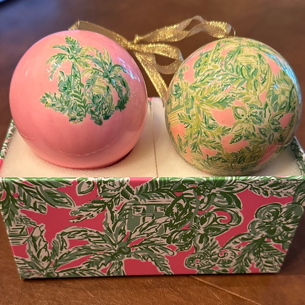 Pink and Green Holiday Ornament Set